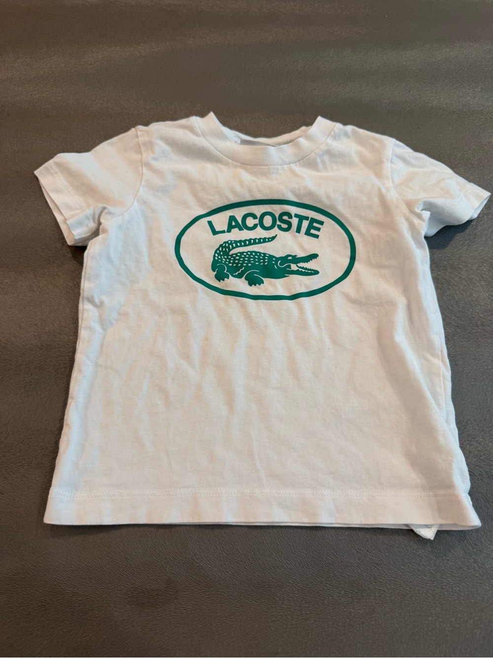 Lacoste Kids White T-Shirt with Green Logo. Size 2